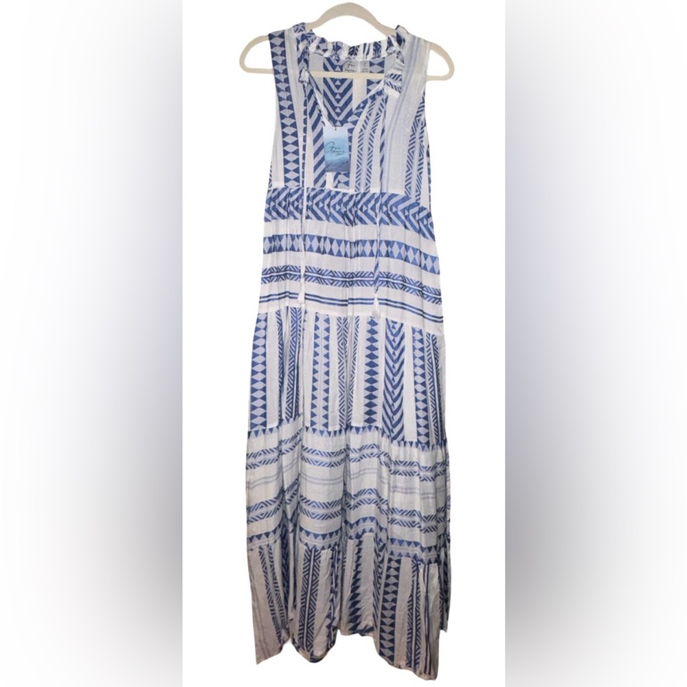 Blue and White Patterned Dress by Goa
